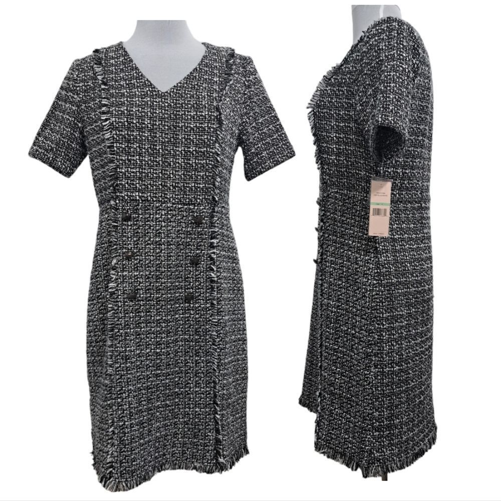 Nanette Lepore Boucle Double Breasted Sheath Mini Dress Black White Size 8 NWT - Picture 3 of 14